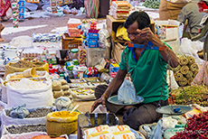 Gew&uuml;rzh&auml;ndler auf einem indischen Markt
