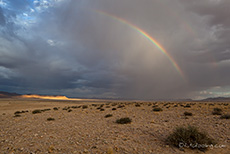 Regenbogen &uuml;ber der kargen Landschaft