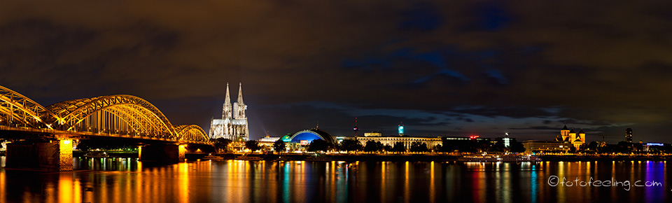 Hohenzollernbr&uuml;cke &uuml;ber dem Rhein, K&ouml;lner Dom, Musical Dome, Alte Bahndirektion, St. Kunibert (romanische Basilika), K&ouml;ln