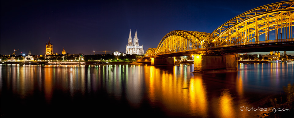 Hohenzollernbr&uuml;cke &uuml;ber dem Rhein, K&ouml;lner Dom, Musical Dome, Alte Bahndirektion, St. Kunibert (romanische Basilika), K&ouml;ln